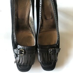 J. Crew Black Suede Leather Kiltie Buckle High Heel Pumps. Size 8.5